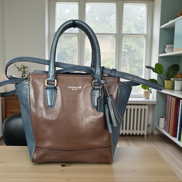 Coach Handbags - Coach Legacy Mini Tanner Leather Tote in Navy & Brown